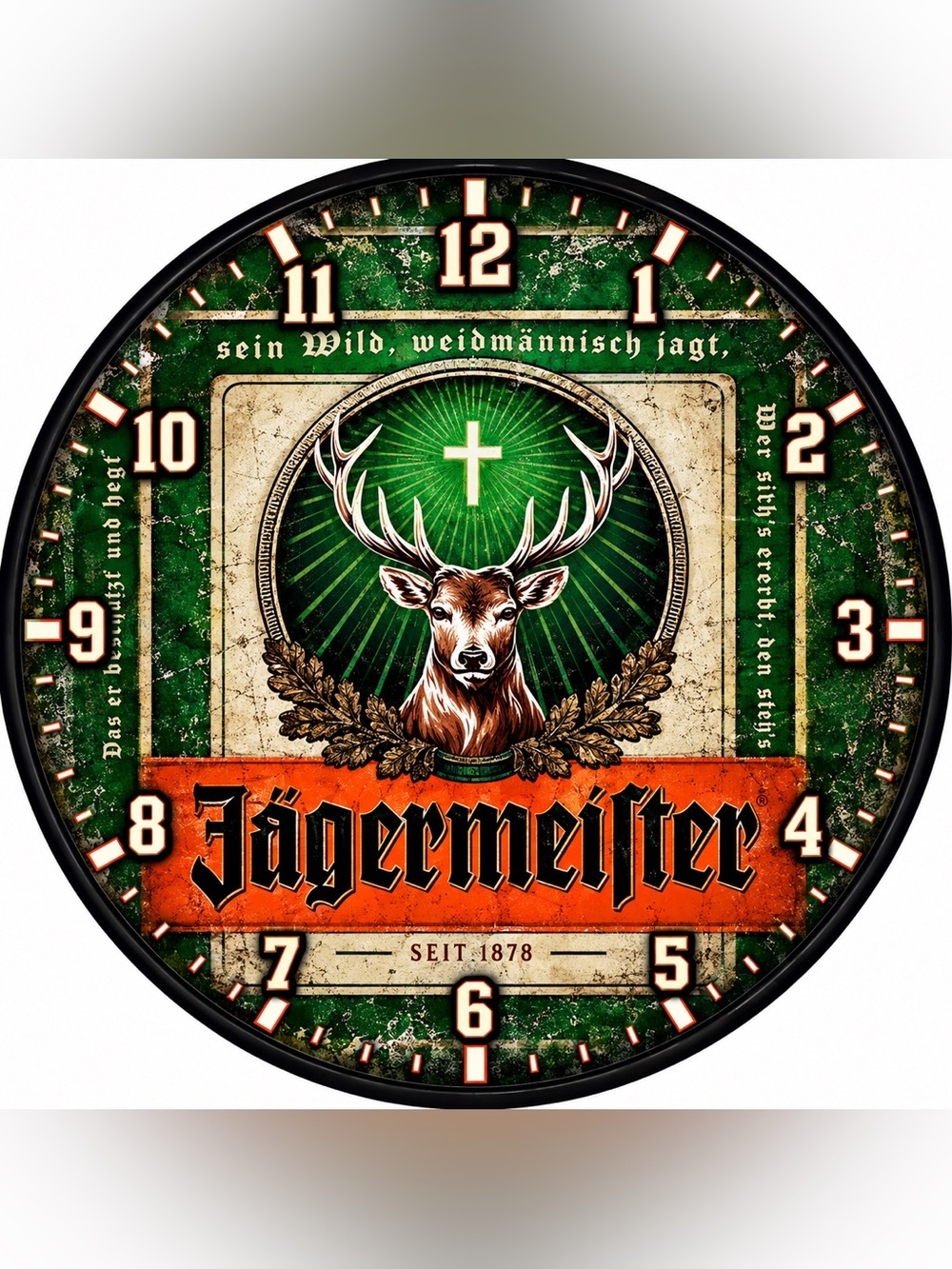 Jägermeister Green and Orange Deer Logo Wall Clock